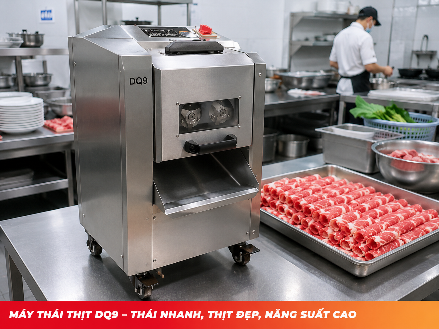 Lát thịt bò thái đẹp bằng máy thái thịt DQ9